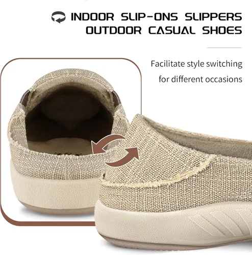 Vista 3 de Zapatos sin cordones para hombre, mocasines de lona con soporte de arco, zapatos ortopédicos casuales para fascitis plantar, zapatos para caminar