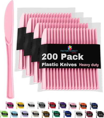 Vista 10 de Party Solids - Cuchillos de plástico negro, 200 piezas, cuchillos negros, utensilios desechables, juego de cubiertos de plástico resistente
