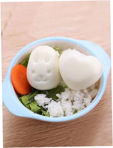 Vista 4 de Juego de 6 moldes de dibujos animados lindos huevos hervidos para sushi y arroz, molde de arroz con forma de corazón para huevo, sushi y arroz