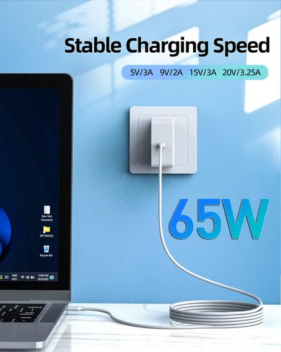 Vista 3 de Cargador rápido de 65 W compatible con cargador de laptop Samsung, Galaxy Book Pro, Pro 360, Notebook, Ep-Ta865 y más dispositivos con conector USB
