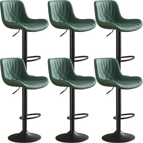 Vista 22 de Juego de 2 taburetes de bar modernos y giratorios ajustables con respaldo, asientos acolchados de piel sintética, sillas de isla de cocina para Gris