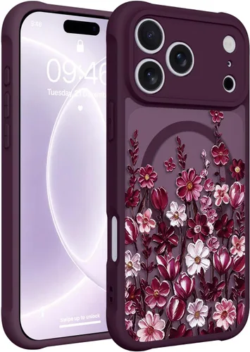 Vista 59 de Magnético para iPhone 13 con protector de pantalla [Compatible con MagSafe] Diseño de patrón floral de flores bonitas, funda delgada a prueba