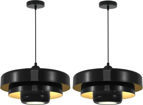 Vista 13 de Lámpara colgante industrial de 13.8 pulgadas, 2 paquetes, lámpara colgante de metal vintage para isla de cocina, lámpara colgante moderna
