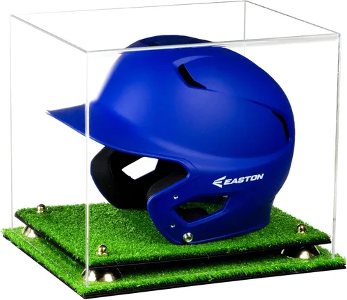 Vista 152 de Better Display Cases Vitrina acrílica para casco de bateo de béisbol con espejo, elevadores rosados, montaje en pared y base de espejo (V22/A012)