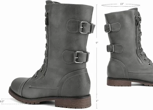 Vista 3 de DREAM PAIRS Women's Faux Fur Lined Mid Calf Riding Combat Boots