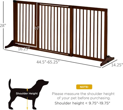 Vista 7 de PawHut Puerta ajustable de madera para mascotas, valla independiente para perro, para puerta, pasillo, 3 paneles con barrera de seguridad, puerta