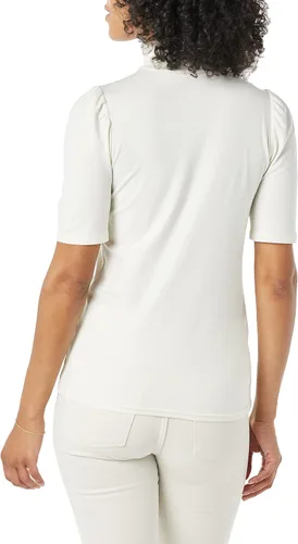 Vista 2 de Tienda Essentials Cuello alto de manga abullonada de algodón modal drapeado para mujer