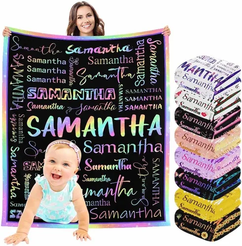 Vista 12 de InterestPrint Manta de bebé personalizada con nombre, lindo muñeco de nieve negro, manta personalizada con nombre para niños, niñas, niños, manta