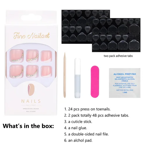 Vista 2 de Anyos - Uñas postizas a presión para mujer, uñas postizas cortas de punta francesa, uñas cuadradas sólidas, 24 piezas de pegamento en los dedos