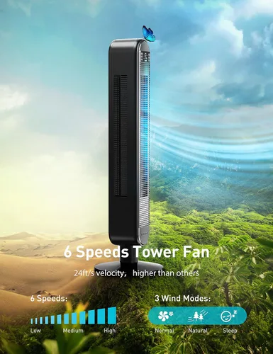 Vista 7 de Dreo Pilot Pro - Ventilador de torre de 42 pulgadas con control remoto, negro (DR-HTF005) y ventilador de torre con control remoto, ventilador