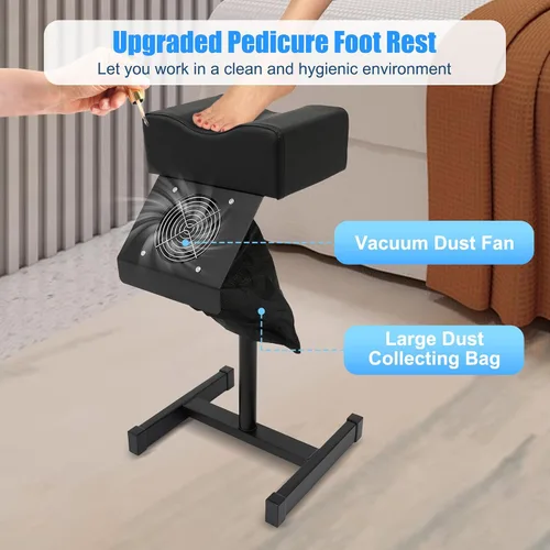 Vista 4 de Soporte de pie de pedicura, reposapiés de manicura de pedicura ajustable con ventilador extractor de polvo y bolsa, silla de pedicura antideslizante