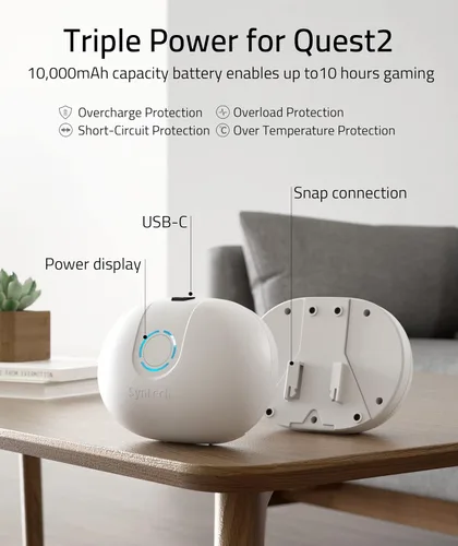 Vista 5 de Syntech Correa de cabeza VR con batería compatible con accesorios MetaOculus Quest 2 banco de energía desmontable de 10000 mAh correa de cabeza