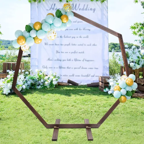 Vista 6 de Arcos de boda de madera para ceremonia, soporte de telón de fondo de arco de boda de 7.2 pies, soporte de arco de globo para ceremonia de boda