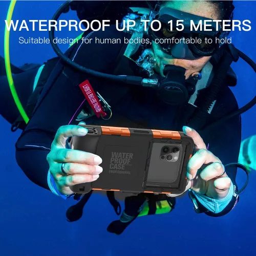 Vista 2 de Funda impermeable para teléfono, funda de teléfono de buceo para iPhone Samsung Galaxy Google LG Series, subacuática profesional de 50 pies al aire