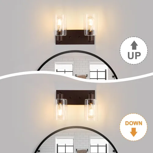 Vista 3 de 2 Luces de Iluminación para Baño, Accesorios de Iluminación de Tocador en Bronce Cepillado con Soporte de Vidrio Transparente de 33cm, Lámparas