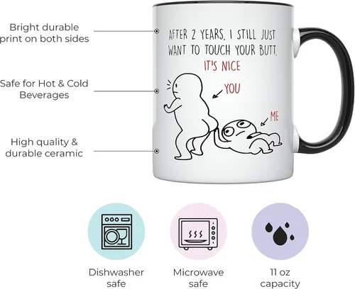 Vista 2 de YouNique Designs Taza de aniversario de 2 años para novio y novia, 11 onzas, 2da taza de café de boda para marido y esposa, taza de citas para él