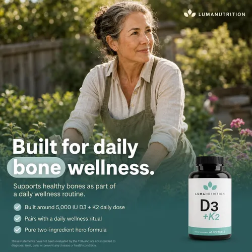 Vista 4 de Luma Nutrition Vitamina D3 + K2 10000 UI - Suplemento para la salud ósea y cardíaca - Apoyo inmunológico de máxima fuerza y absorción de calcio - 60
