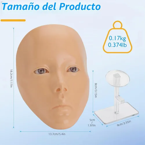 Vista 6 de Tabla facial 5D de práctica de maquillaje de silicona, reutilizable para principiantes para practicar maquillaje de ojos, ojos de silicona, falsos