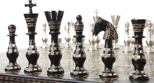 Vista 8 de Juego de piezas de ajedrez y tablero de lujo Warli de metal de latón macizo, 12 pulgadas, negro y dorado