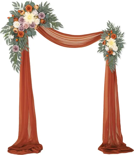 Vista 11 de [Usado] Kit de flores artificiales para arco de boda (paquete de 3), 2 piezas de decoración de arco de flores artificiales, 1 cortina transparente