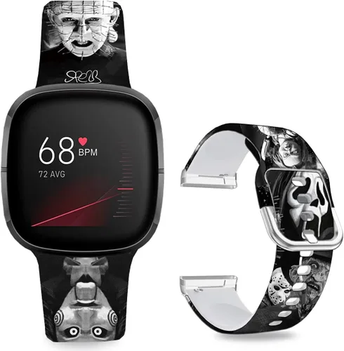 Vista 23 de Correas de reloj de dibujos animados con estampado floral compatibles con Fitbit Versa 4/Versa 3/Fitbit Sense 2/Sense Band de silicona suave