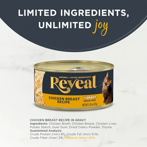 Vista 3 de Reveal Alimento natural enlatado húmedo para gatos, ingredientes limitados y naturales, sin granos, alto contenido de proteínas sin aditivos