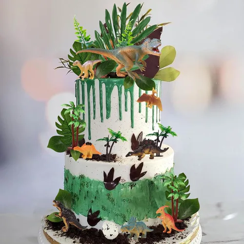 Vista 3 de 32 decoraciones de dinosaurio para tartas de cumpleaños con hojas de huevos de dinosaurio para decoración de pasteles de fiesta de cumpleaños