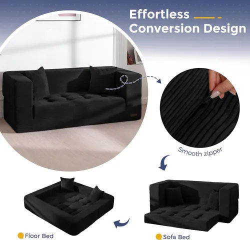 Vista 5 de MAXYOYO Sofá cama plegable, sofá biplaza convertible sin hueso con almohada Negro