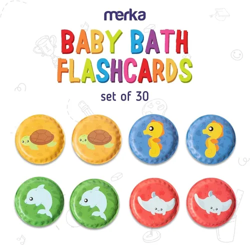 Vista 2 de merka Bath Toys Flash Cards - 30-Pack, 2.25-Inch EVA Foam, Multicolor - Baby Bath Toys & Memory Matching Game & Bathtub Flash Cards