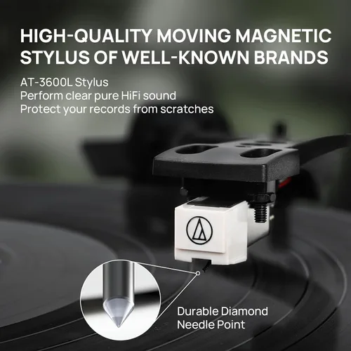 Vista 3 de Tocadiscos con altavoces incorporados, reproductor de discos de vinilo con soporte para reproducción Bluetooth, parada automática, velocidad de 33