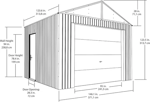 Vista 3 de Sojag Everest Galvalume Steel de 12 x 10 pies con paredes extra altas para garaje, edificio de almacenamiento, carbón