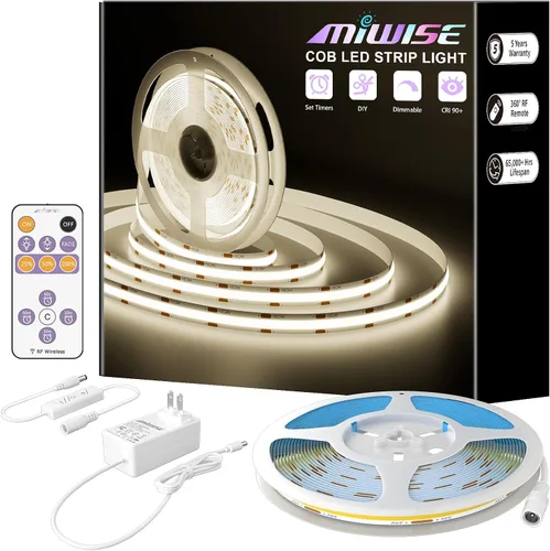 Vista 12 de MIWISE Tira de luces LED COB, tira de luz LED de 2700 K, blanco cálido, 20 pies, regulable, súper brillante, 24 V, cinta flexible de alta densidad