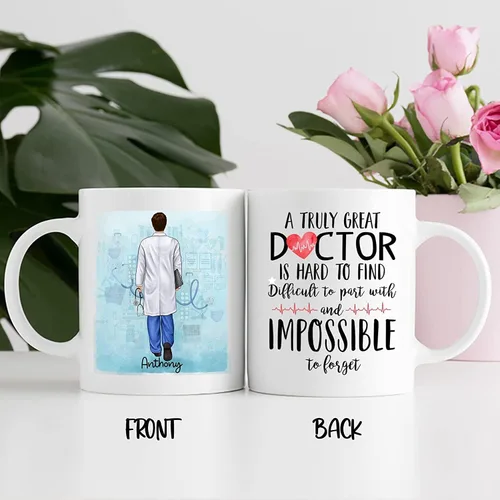 Vista 4 de Taza de café con nombre personalizado para médicos, taza de café personalizada para médicos, regalo para hombres, hombres, doctores, estetoscopio