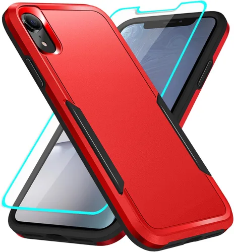 Vista 7 de Funda para iPhone XR con protección de pantalla: resistente a prueba de golpes y arañazos Funda para iPhone XR-Negro
