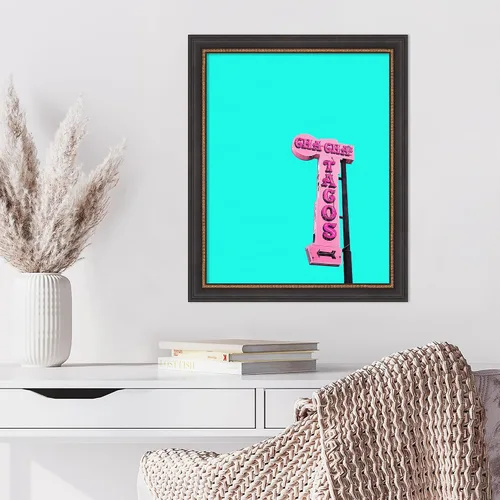 Vista 4 de Amanti Art Impresión artística enmarcada de 23 x 19 pulgadas, letrero de tacos de Cha Chas por Tom Windeknecht, arte de pared de paisajes urbanos