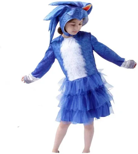 Vista 4 de Bulex The Eedgehog - Vestido de disfraz de erizo para niñas falda tutú de dibujos animados traje de traje para niños traje para la cabeza