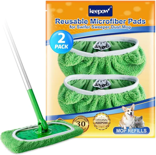 Vista 13 de KEEPOW Paños de barrido en seco reutilizables de microfibra compatibles con trapeador Swiffer, almohadillas lavables a máquina para trapeador
