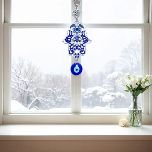 Vista 4 de Betterdecor - Decoración para colgar a mano Hamsa de mal de ojo azul 023
