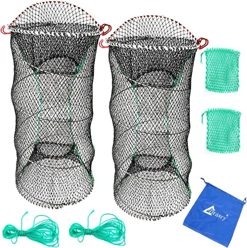 Vista 9 de Crab Trap Bait Lobster Crawfish Shrimp Portable Folded Cast Net Magic Collapsible Fishing Traps Nets Accessories for Blue Crabs