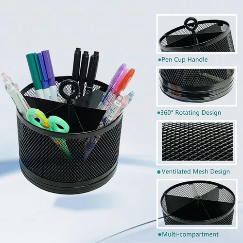Vista 11 de SETTFRFE - Soporte giratorio de malla para escritorio, negro, 6 ranuras