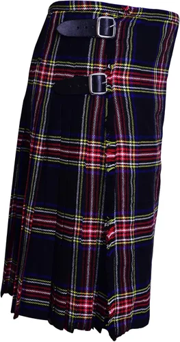 Vista 2 de Kilts - Conjunto de ropa escocesa de 5 yardas para hombre, accesorios para hombre, juego de ropa de tartán Highland Wear (Stewart negro, 32 pulgadas)