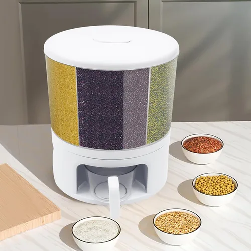 Vista 13 de Contenedor de almacenamiento de arroz y granos de 5 rejillas, dispensador de arroz y alimentos con cubo de almacenamiento de presión de un botón
