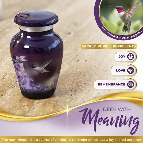 Vista 2 de Hermosa urna de recuerdo de colibrí de 2.9 pulgadas con caja de regalo de alta calidad, bolsa de terciopelo y embudo, urna pequeña diseñada por