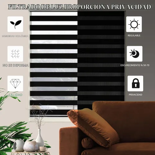 Vista 3 de Persianas Zebra enrollables de doble capa, semitraslúcidas, con control de luz y privacidad, para el día y la noche