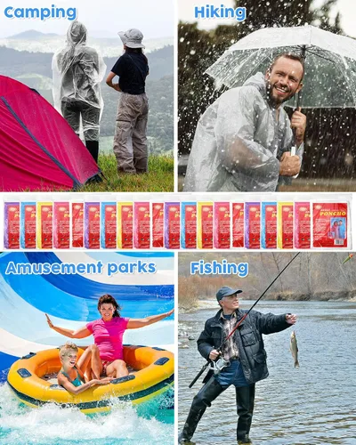 Vista 6 de JaGely Paquete de 80 ponchos de lluvia desechables para adultos, a granel, boda, familia, viajes, sin hogar, paquete con capucha con cordón y manga