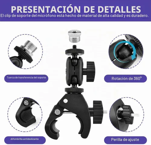 Vista 5 de Abrazadera de cangrejo de micrófono, soporte de micrófono de doble cabeza