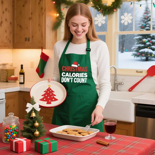 Vista 4 de Delantales de Navidad para mujeres y hombres con 2 bolsillos, delantales de cocina ajustables para cocinar hornear, regalo de vacaciones para amigos
