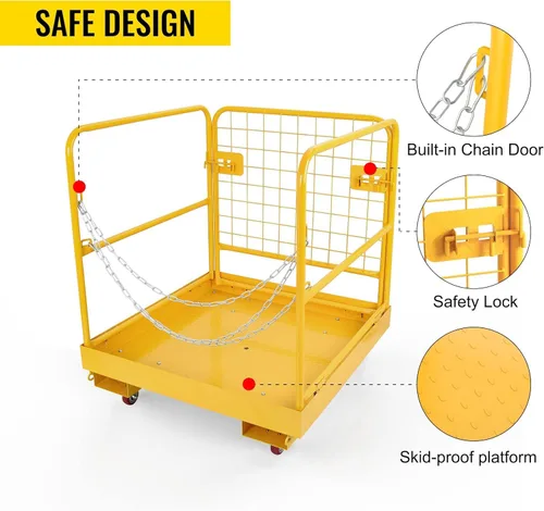 Vista 6 de Jaula de seguridad para carretilla elevadora de 36 x 36 pulgadas, plataforma de trabajo de carretilla elevadora de capacidad de 1200 libras