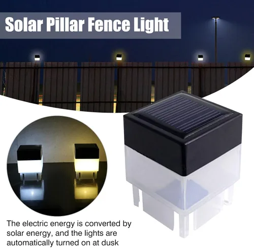 Vista 5 de Paquete de 8 luces LED solares para postes de valla, luces solares de 2 x 2 pulgadas, luz blanca fría de alto brillo, luz solar alimentada por
