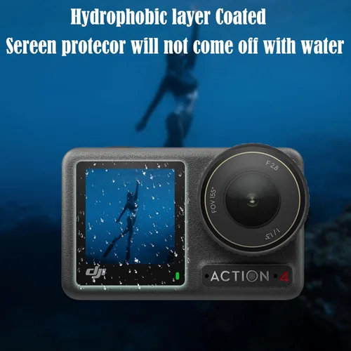 Vista 6 de PCTC Protector de pantalla para cámara DJI OSMO Action 4, protector de lente Osmo Action 4 + película de pantalla LCD de vidrio templado + cubierta